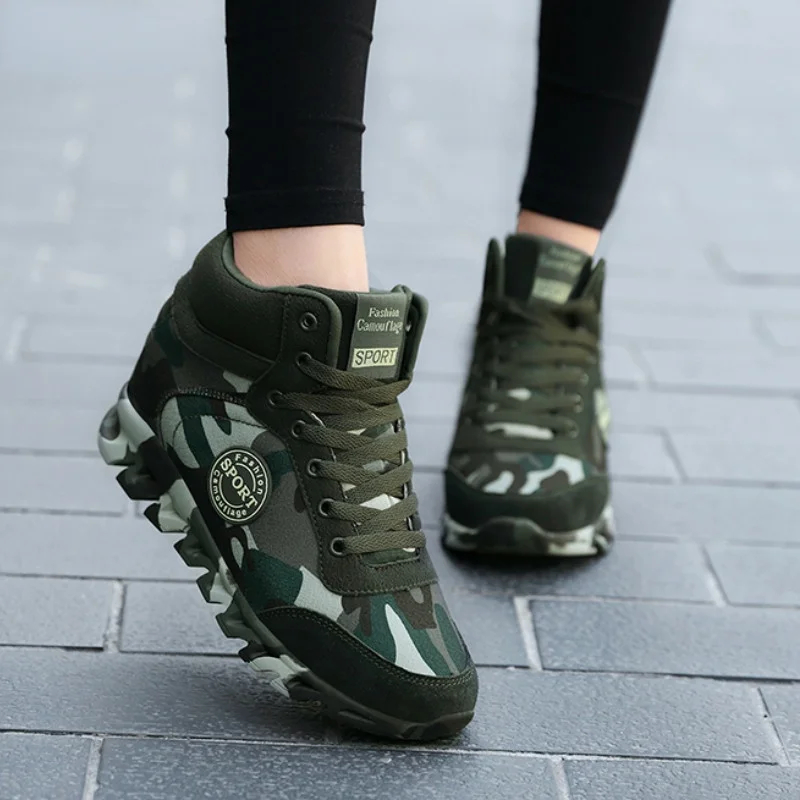 Top Trends: Fashion Camouflage Sneakers Women Hide Heel Canvas Casual Shoes Woman Platform High Top Sneakers Wedge Outdoor Sports Shoes Shoppable Styles