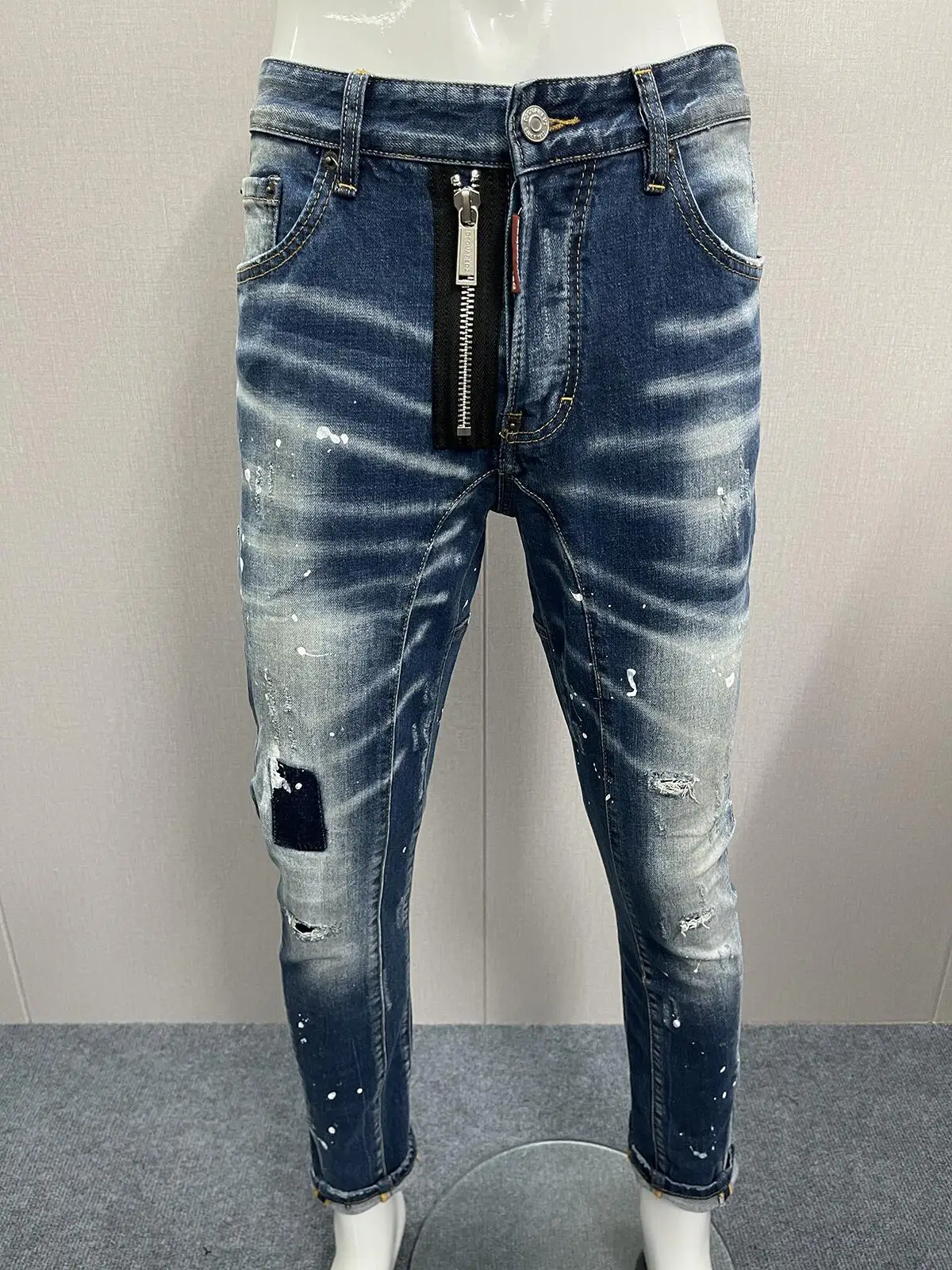 Top Trends: 2023 Spring / Summer New D2 Jeans Trendy Men&#039;s Washed And Worn Hole Patched Paint Slim Fit Slim Elastic Small Feet Pants Shoppable Styles