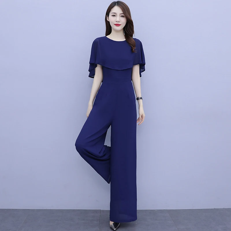 Top Trends: Women Summer Draped Playsuits Wide Leg Pants Long Trousers Palazzo Ladies Playsuits Jumpsuits Solid Color Short Sleeve Age Shoppable Styles