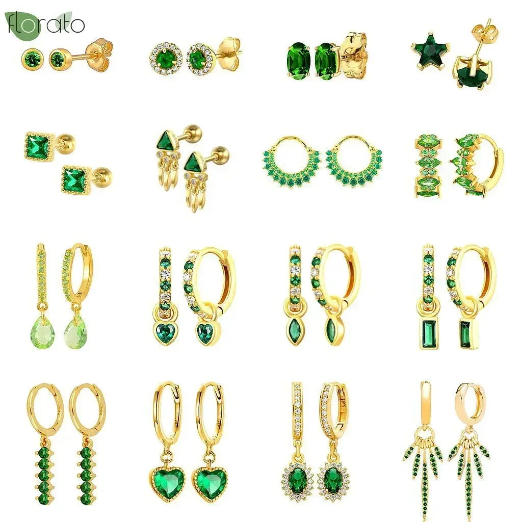 Top Trends: 925 Sterling Silver Needle Luxury Green Crystal CZ Earrings 2023 New Gold Small Hoop Earrings For Women Fashion Puncture Jewelry Shoppable Styles