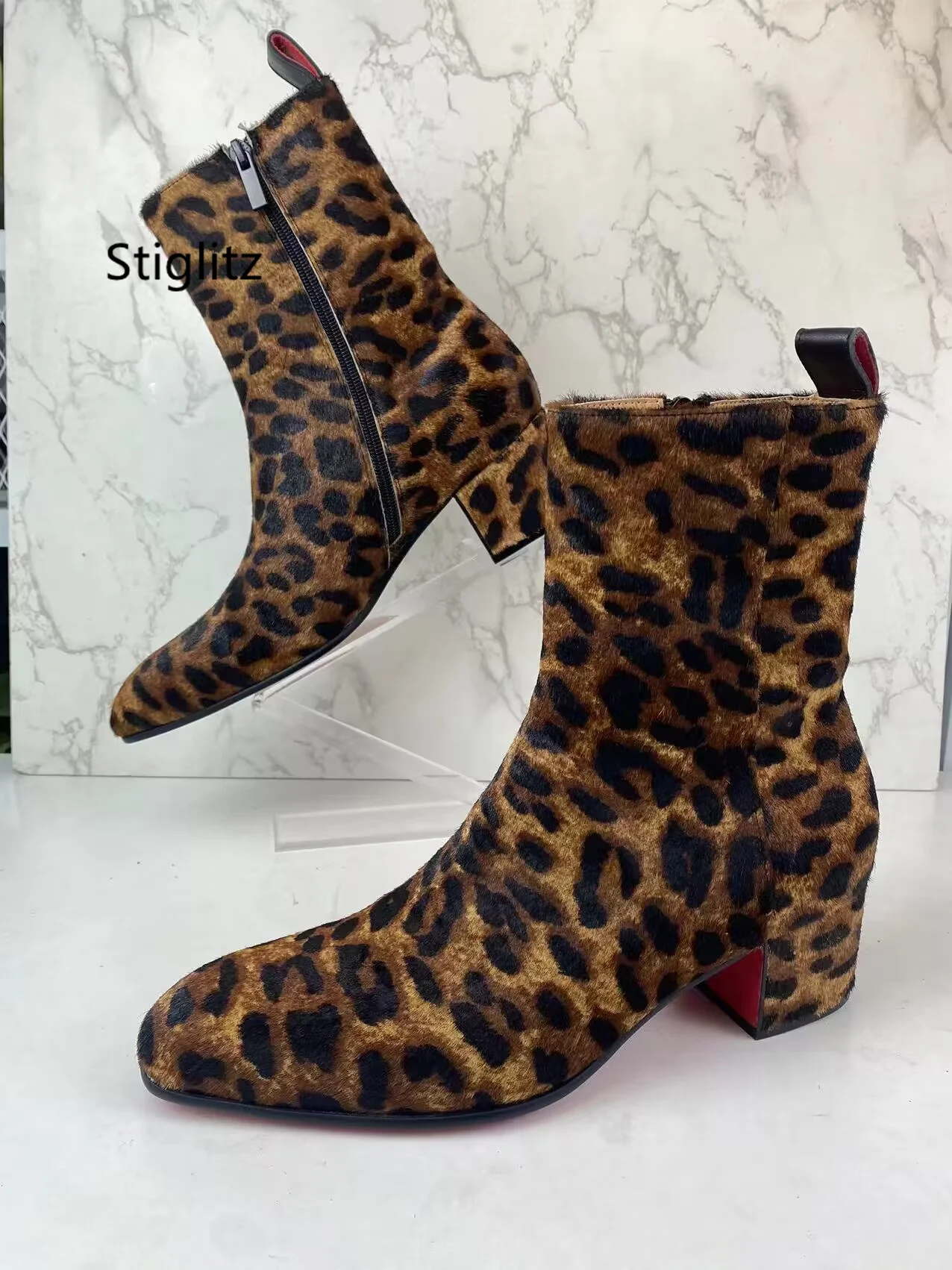 Top Trends: Leopard-Print Horsehair Men's Boots Pointed Toe Zipper High Top Ankle Boots Casual Runway Party Catwalk Shoes Autumn Winter New Shoppable Styles - Image 5