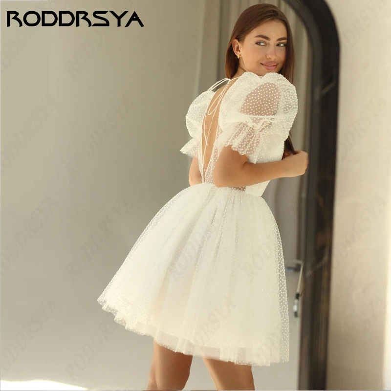 Top Trends: RODDRSYA Short Mini Backless Wedding Dress For Women Elegant Puff Sleeve V-Neck Bride Party Simple Tulle A-line Vestido De Novia Shoppable Styles