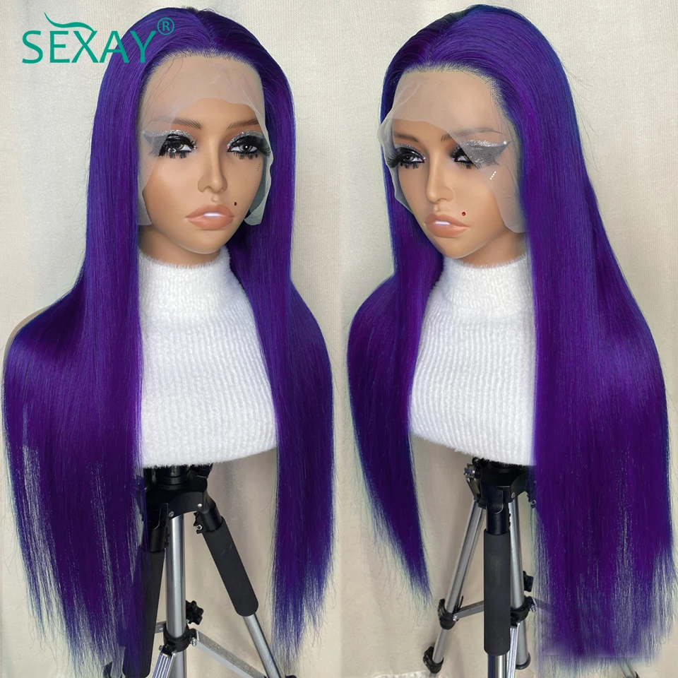 Top Trends: 16-32 Inch Purple Colored Lace Front Wig Human Hair 180Density 13x4 HD Transparent Lace Front Brazilian Straight Human Hair Wigs Shoppable Styles