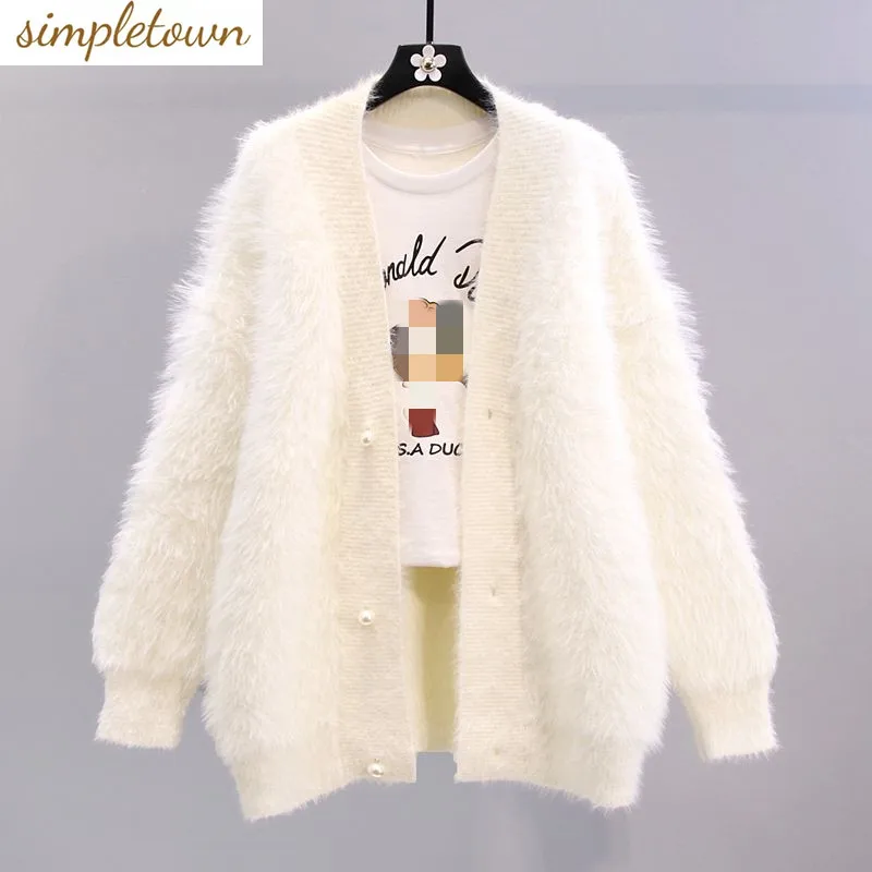 Top Trends: Imitation Mink Fleece Sweater Coat Women&#039;s Autumn And Winter 2023 New Loose Mid Length Reduced Age Knitted Cardigan Shoppable Styles