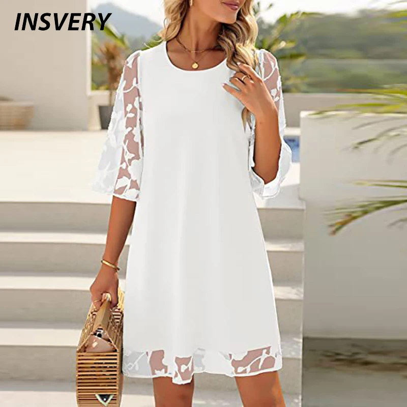 Top Trends: Summer Elegant Dresses For Women O Neck Half Sleeve Lace Patchwork Casual Mini Dress Women Beach Holiday Dress White Shoppable Styles