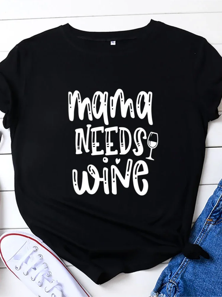 Top Trends: MAMA NEEDS WINE Letter Print T Shirt Women Short Sleeve O Neck Loose Tshirt Summer Women Tee Shirt Tops Camisetas Mujer Shoppable Styles