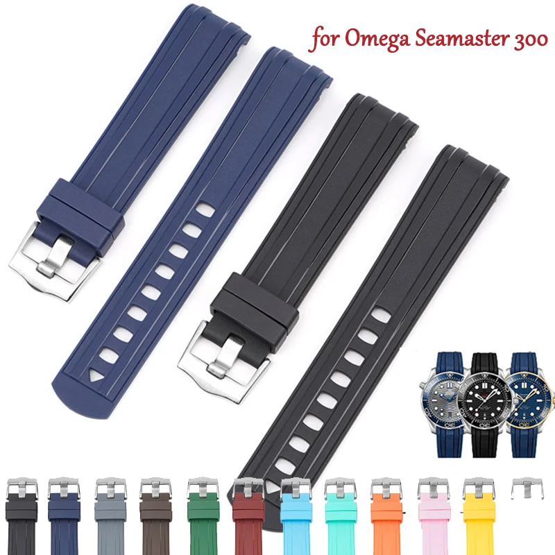 Top Trends: Rubber Silicone Watch Band Fit For New Omega Seamaster 300 Brand Men Bracelet 20mm 22mm Soft Black Blue Replace Watchband Strap Shoppable Styles