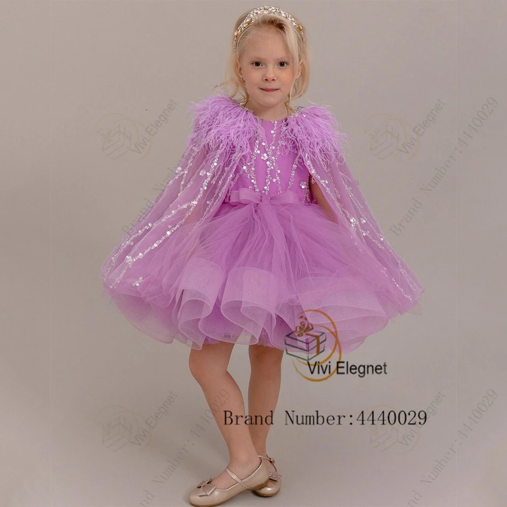 Top Trends: Charming Purple Flower Girl Dresses With Cape Tutu Dance Birthday Wedding Party Gowns With Sequined Scoop فساتين بنات صغار Shoppable Styles