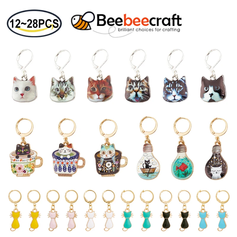 Top Trends: 12Pcs Cup Cat Stitch Markers 6 Colors Alloy Enamel Cat Crochet Stitch Marker Charms Removable Locking Stitch Marker For Knitting Shoppable Styles