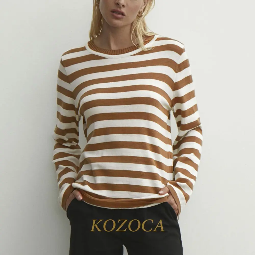 Top Trends: Kozoca Stripe Sweater Women New Autumn Loose Casual Thick Pullover Female Jumper Warm Soft Long Sleeve Round Neck Fashion Tops Shoppable Styles