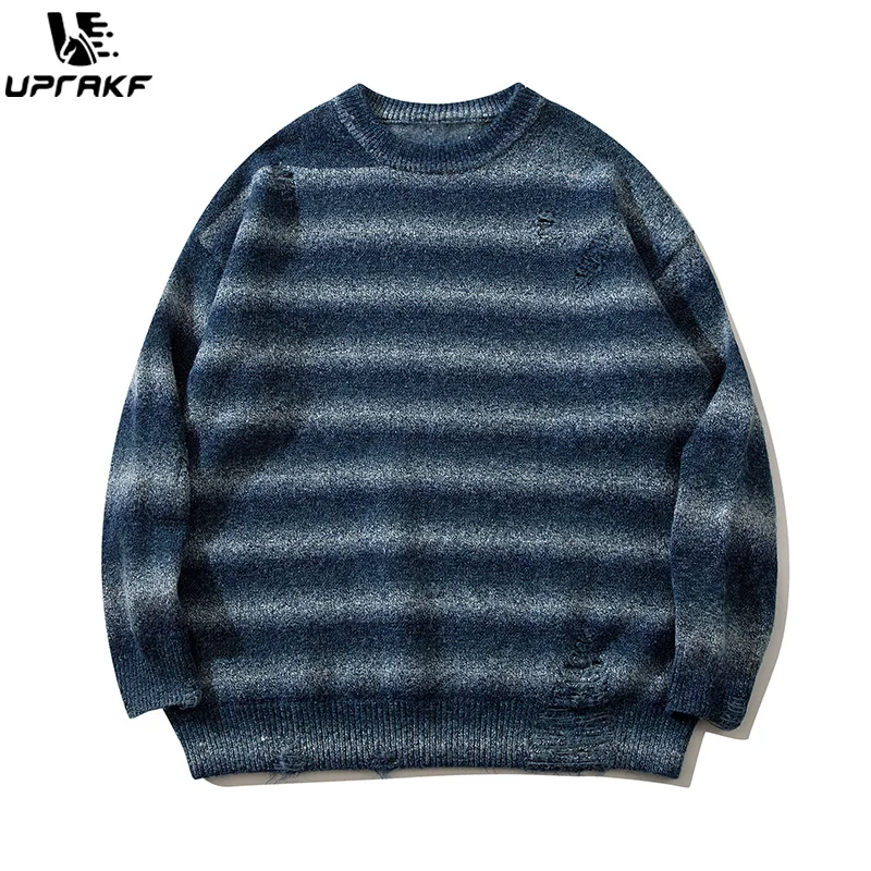 Top Trends: UPRAKF Striped Sweater Long Sleeves Warm Autumn Harajuku Casual Trendy Fashion Loose O Neck Winter Shoppable Styles