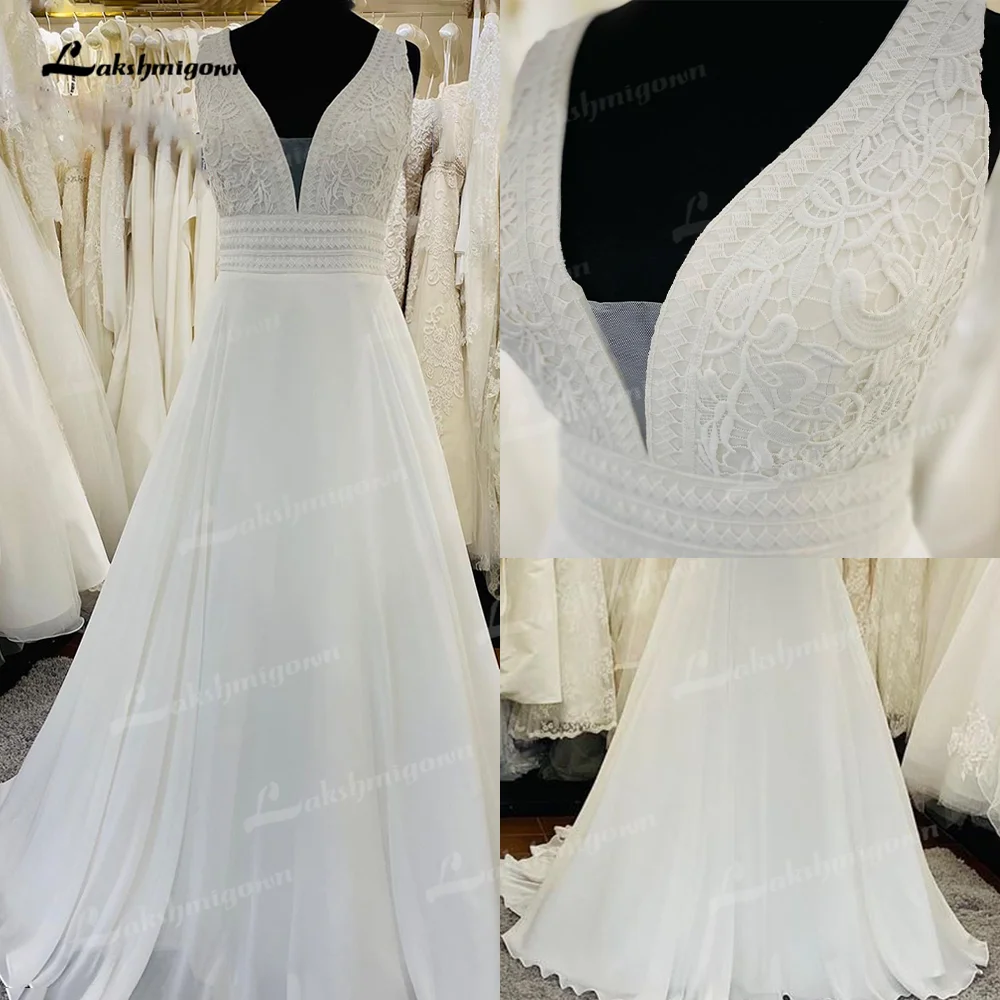 Top Trends: Beach Lace A-Line Wedding Dress V Neck Plus Size Boho Chiffon Bridal Gowns White / Ivory Wedding Gowns Robe De Mariage Femme Ronde Shoppable Styles