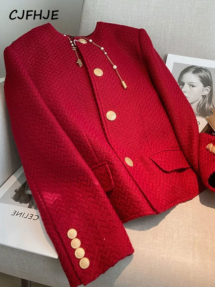 Top Trends: CJFHJE Red Elegant Vintage Korean Buttons Coats Autumn Winter Fashion Suit Jackets Women Long Sleeve High Quality Blazers Female Shoppable Styles