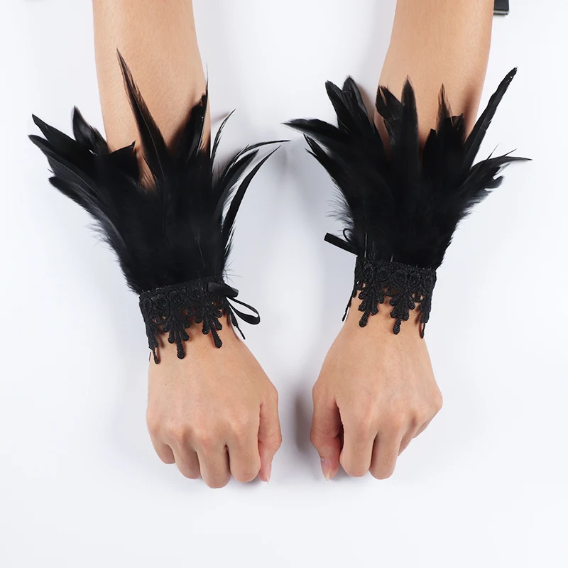 Top Trends: Punk Gothic Gloves Feather Wrist Cuff Carnival Stage Show Showgirl Natural Dyed Rooster Feather Arm Warmer Party Cosplay Costume Shoppable Styles