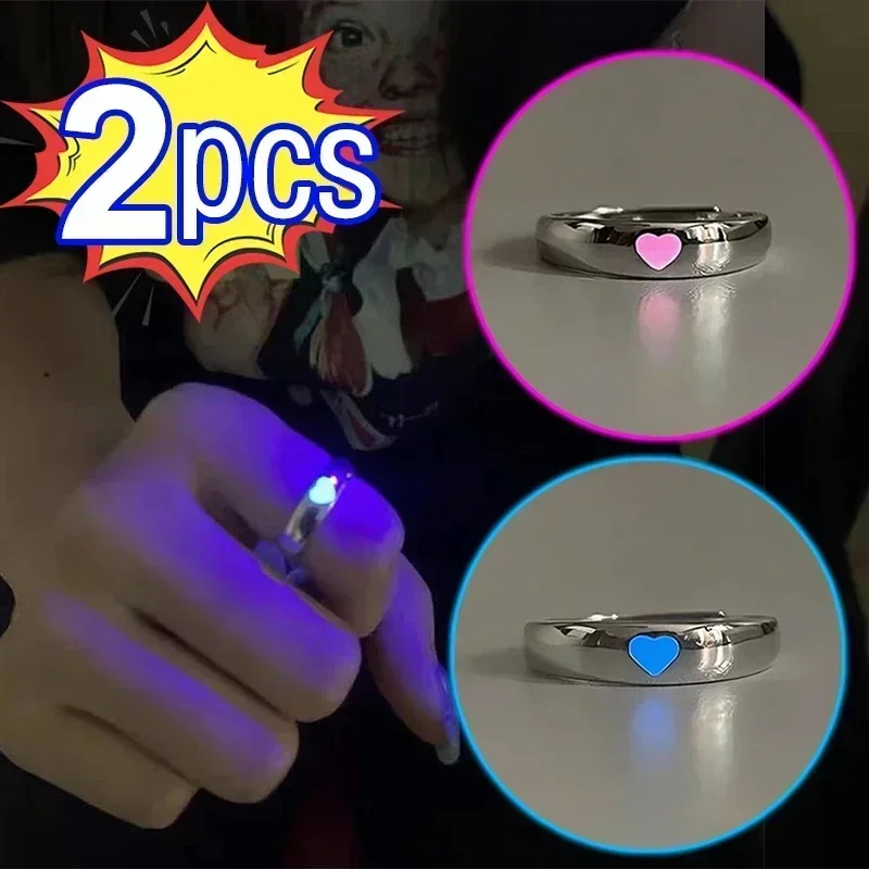 Top Trends: 1 / 2Pcs Luminous Ring Creative Glowing In The Dark Adjustable Couple Ring Women Men Heart Rings Valentine's Day Jewelry Gifts Shoppable Styles