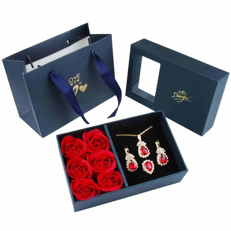 Top Trends: Necklace For Women Immortal Flower Jewelry Box Six Roses Window Gift Box Ring Earrings Pendant Jewelry Box Jewelry Organizer Shoppable Styles