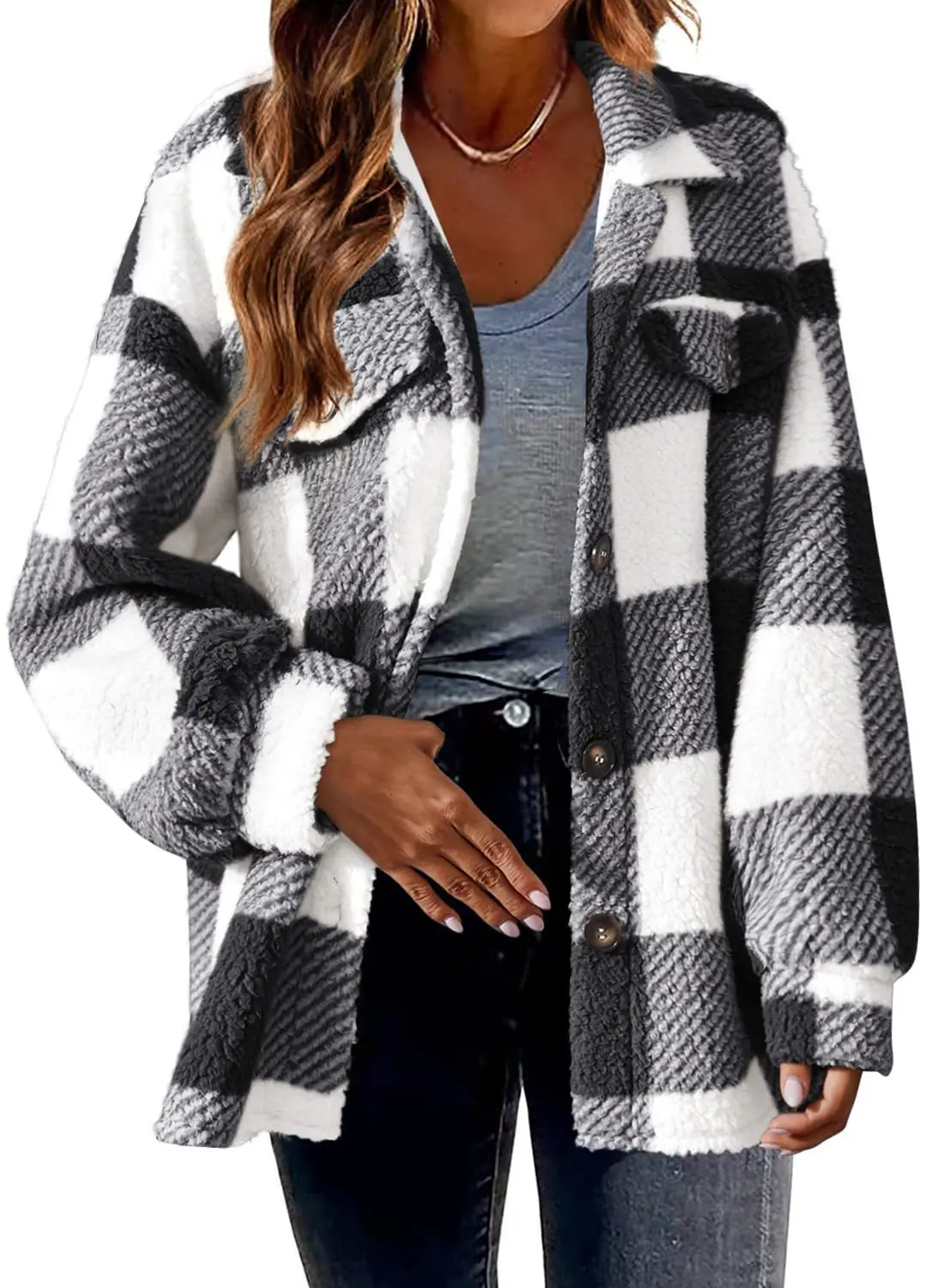 Top Trends: 2023 Autumn And Winter Women&#039;s New Fashion Loose Casual Pocket Plaid Lamb Fleece Jacket Button Plush Comfortable Versatile Coat Shoppable Styles