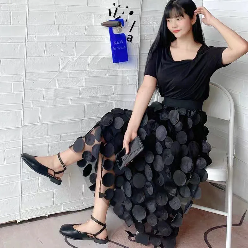 Top Trends: 2023 Spring New Women Black Mesh Long Skirts Fashion Elastic High Waist Tulle Skirt Female Casual Streetwear A-Line Skirt Shoppable Styles - Image 3