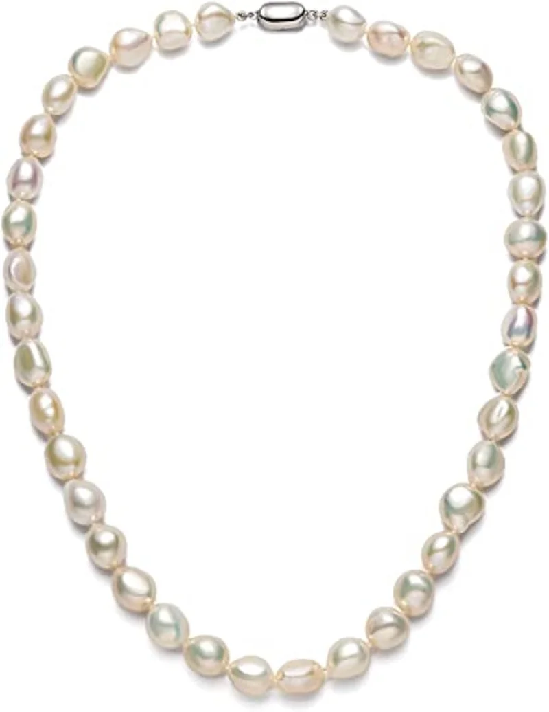 Top Trends: Baroque Pearl Necklace For Women 8-9mm 9-10mm AA Quality Freshwater Cultured Pearl Strand Necklace With Sterling Silver Clasp Shoppable Styles