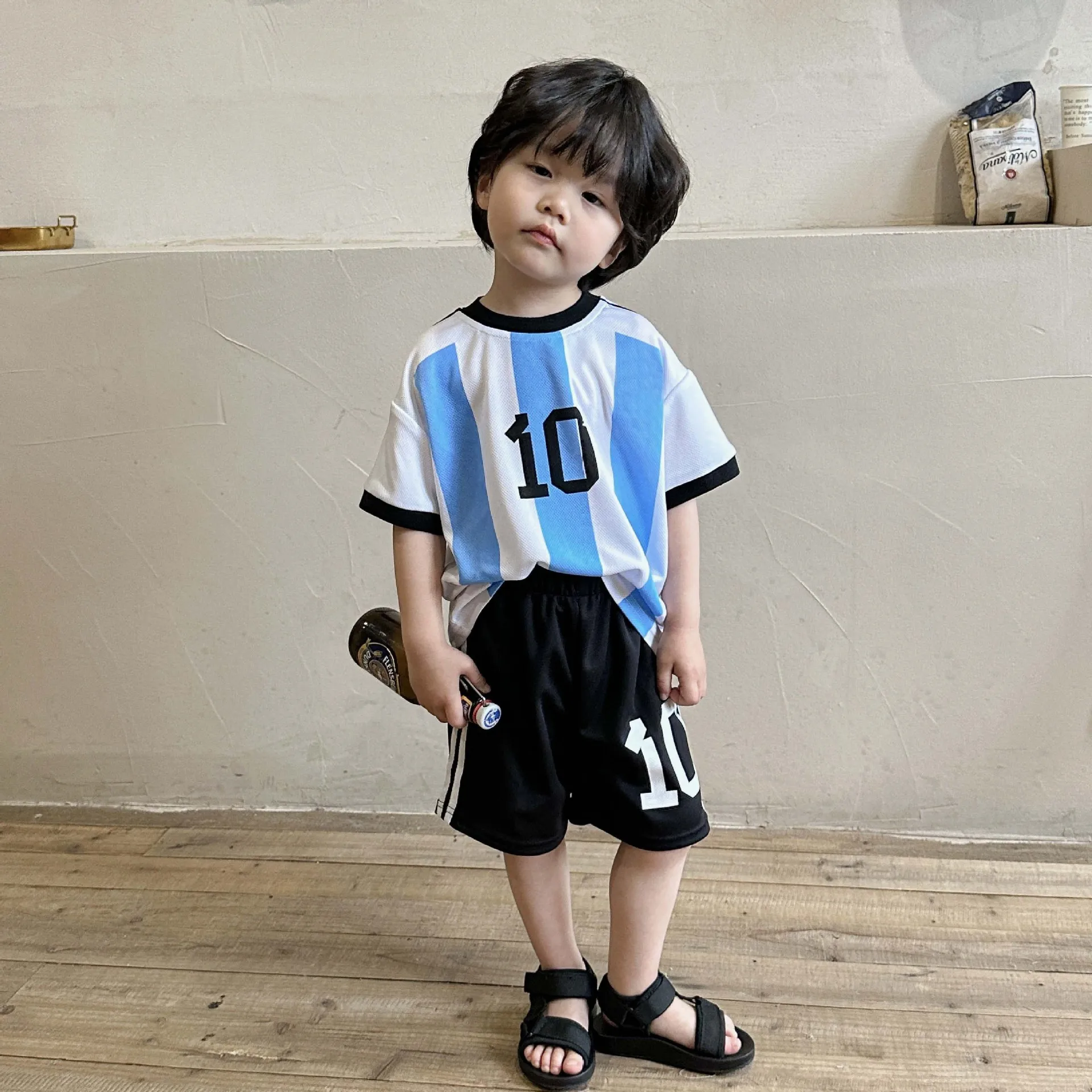 Top Trends: 2023 Summer New Children Football Clothes Set Baby Boys Girls Striped Print Top + Shorts 2pcs Suit Kids Sport Casual Outfits Shoppable Styles