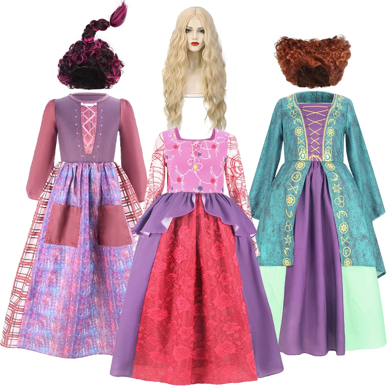 Top Trends: Winter 3-12 Years Kids Movie Sanderson Sisters Hocus 2 Costume Carnival Halloween Cosplay Girls Long Masquerade Witch Dress Up Shoppable Styles