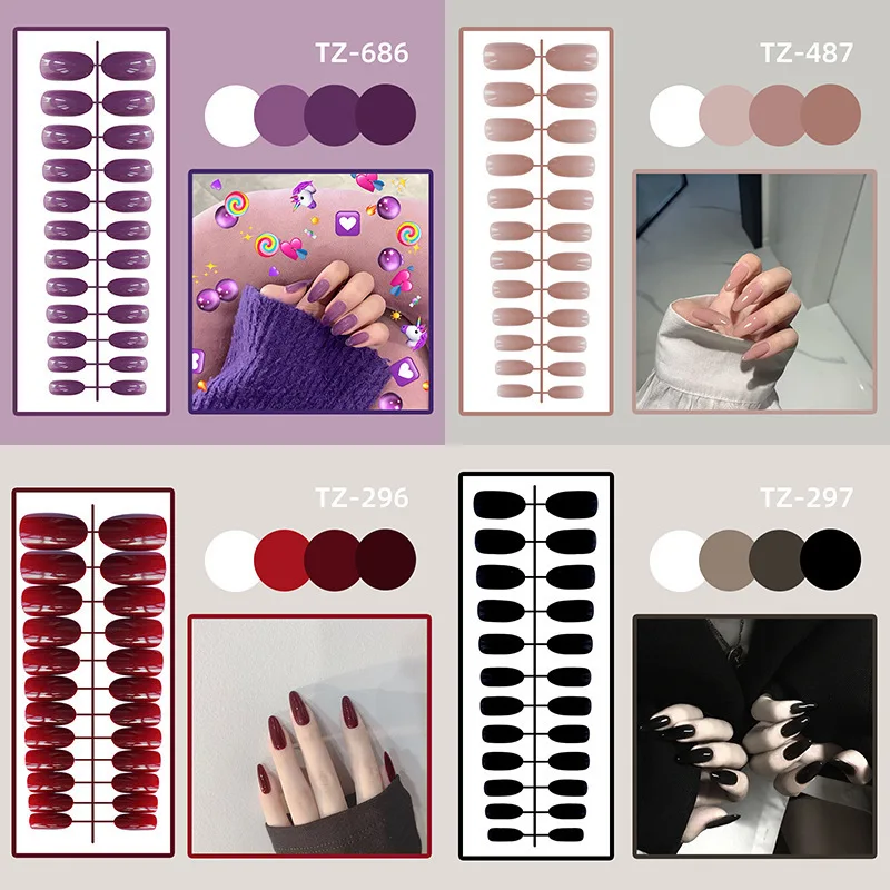 Top Trends: 24Pcs / Set Long Round Head Bright Solid Color Press On Acrylic Nail Art Fake Nails Finished Wearing Manicure Reusable False Nails Shoppable Styles