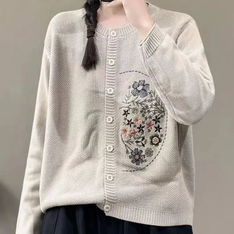 Top Trends: 2023 New Autumn And Winter Fashion Retro Knitted Cardigan Long Sleeve Temperament Commuter Loose Embroidered Women's Sweater Shoppable Styles