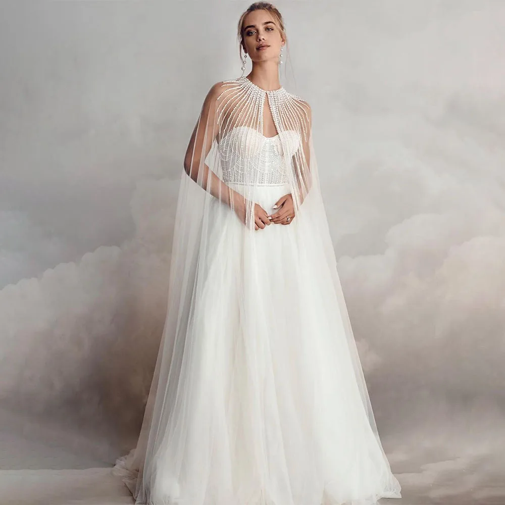 Top Trends: Luxury Wedding Dresses For Bride Pearls Beading Sweetheart A Line Gowns With Wrap Long Ivory Tulle Backless Bridal Dress Shoppable Styles