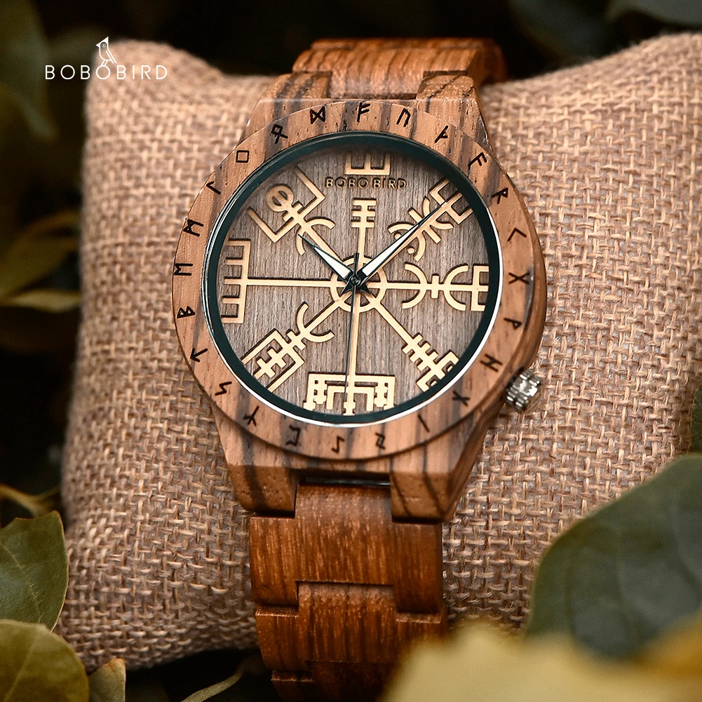 Top Trends: BOBO BIRD Viking Vegvisir Man's Wooden Watches Vintage Watch For Men Wood Clock Shoppable Styles