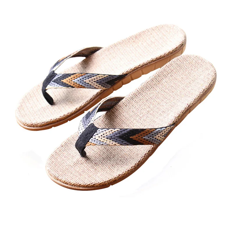 Top Trends: ISSACOCO Men's Linen Flip Flops Striped Ribbon Sandals Flat EVA Non-Slip Linen Slides Home Slippers Man Casual Straw Beach Shoes Shoppable Styles