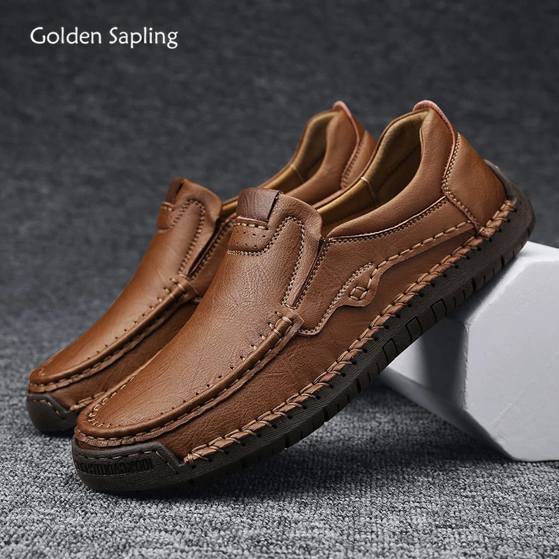 Top Trends: Golden Sapling Fashion Loafers Men&#039;s Casual Shoes Retro Party Flats Genuine Leather Men Loafers Dress Moccasins Business Shoe Shoppable Styles