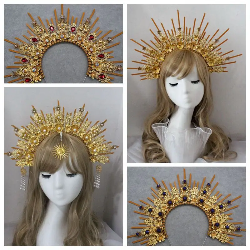 Top Trends: Gold Halo Headband Sun Godmother&#039;s Crown Tiaras Headpiece Virgin Mary Gothic Headwear Fairy Goddess Hair Accessories Shoppable Styles