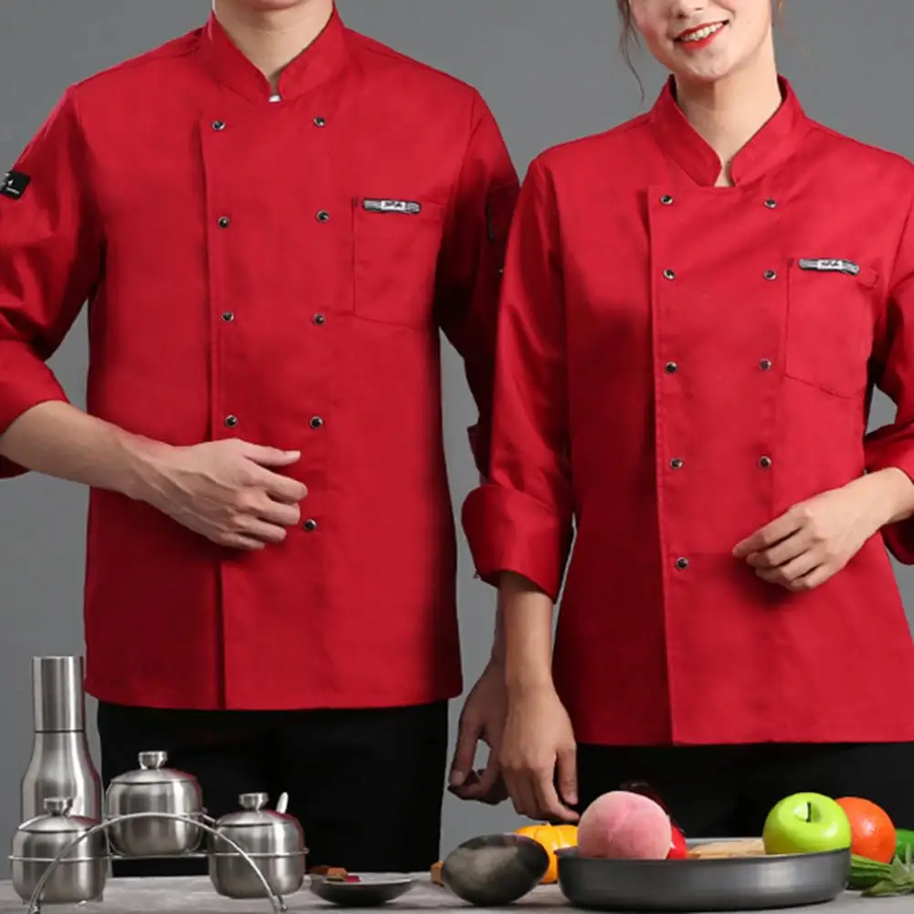 Top Trends: 2023 Long Sleeves Chef Shirt Solid Color Double-breasted Catering Buttons Chef Uniform Autumn Women Men Restaurant Chef Clothes Shoppable Styles