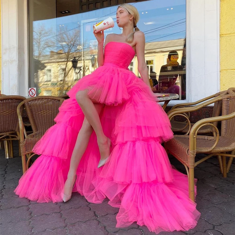 Top Trends: Xijun Elegant Tiered Ruffles Tulle Evening Dresses Strapless Sleeveless Pleat Ruched Prom Dress Wedding Party Gowns 2023 Shoppable Styles