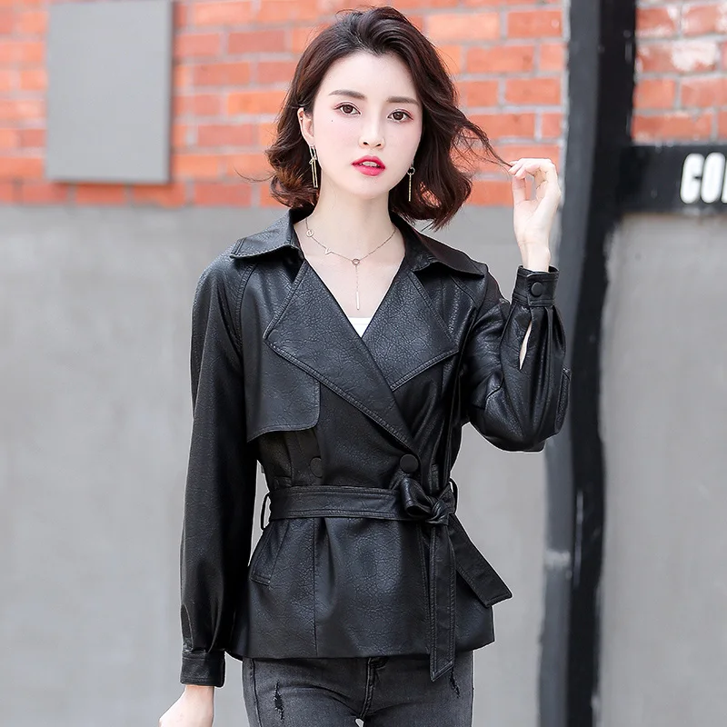 Top Trends: HIGH STREET Women Classic Designer Sheep Leather Blazer 2022 Spring Autumn Slim Double Breasted Sash Jacket Short Sheepskin Coat Shoppable Styles