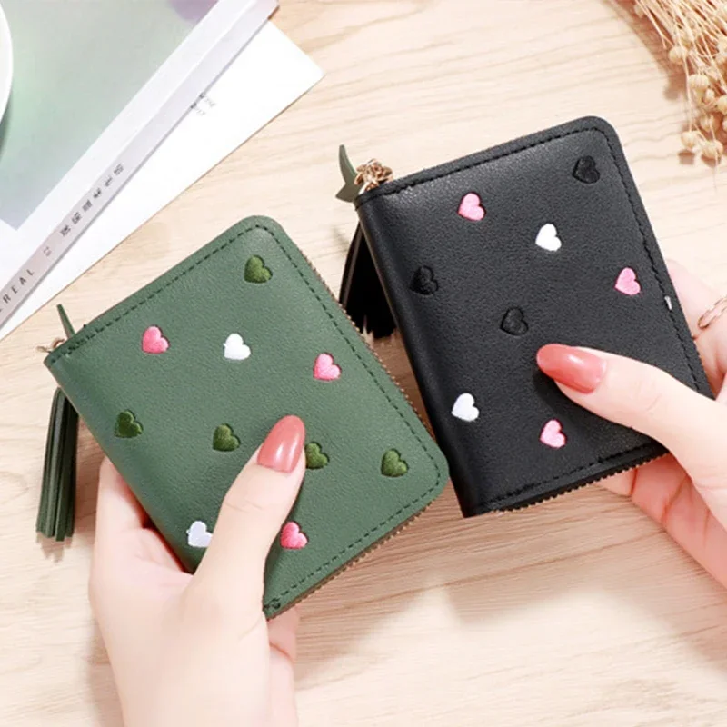 Top Trends: 1pcs Love Tassel Women Wallet Ladies Mini Small Short Wallet Cute Girl Zipper Pu Leather Coin Purse Female Hand Wallet Purse Shoppable Styles