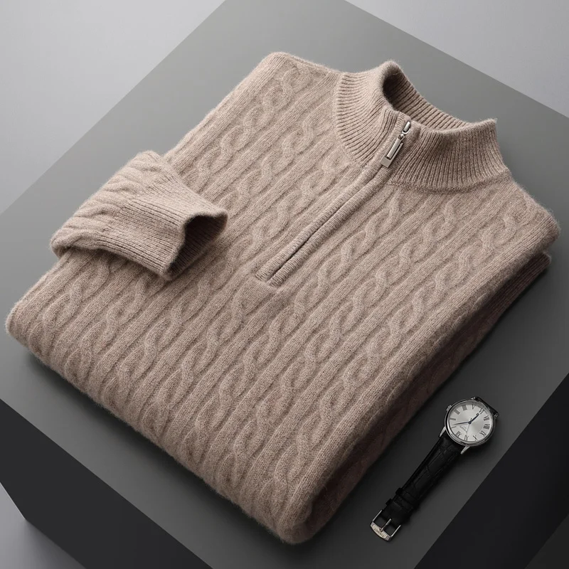 Top Trends: Autumn And Winter New 100% Merino Cashmere Sweater Men's Padded Twist Top Zipper Collar Bottoming Shirt Plus Size Knit Pullover Shoppable Styles