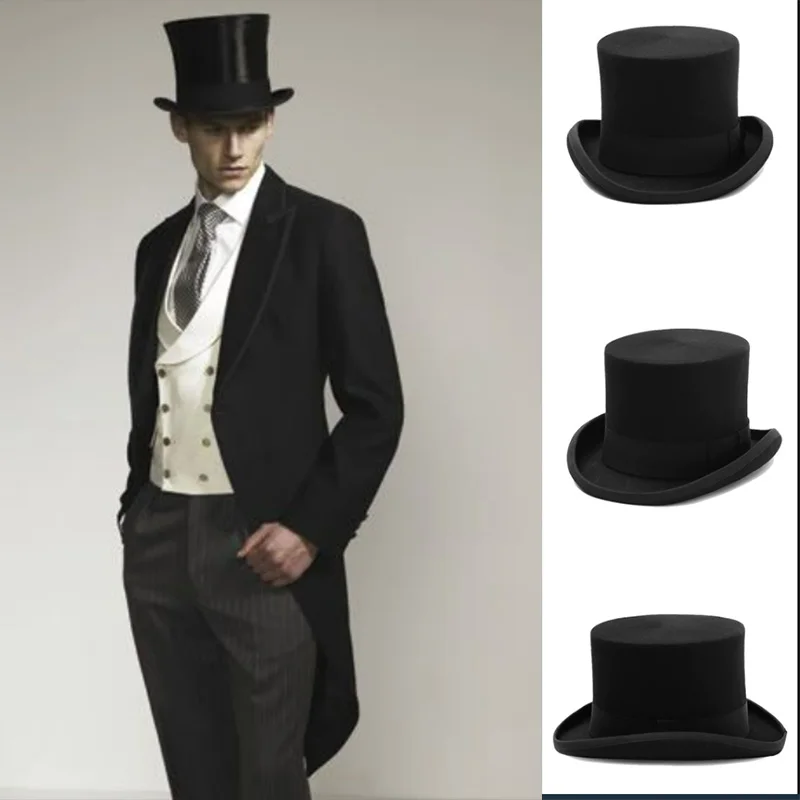 Top Trends: Magician High Hat British Black Jazz Top Hats Male And Female Court Gentleman Flat Felt Hat 2024 Sombrero De Copa Británico Shoppable Styles