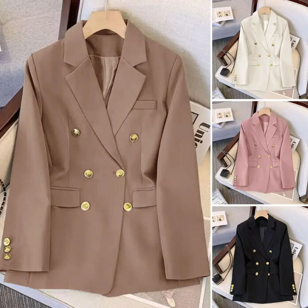 Top Trends: Women Casual Blazer Double Breasted Suit Jacket Korean Version Pure Color Loose Fashion Suit Jacket Simple Office Ladies Tops Shoppable Styles