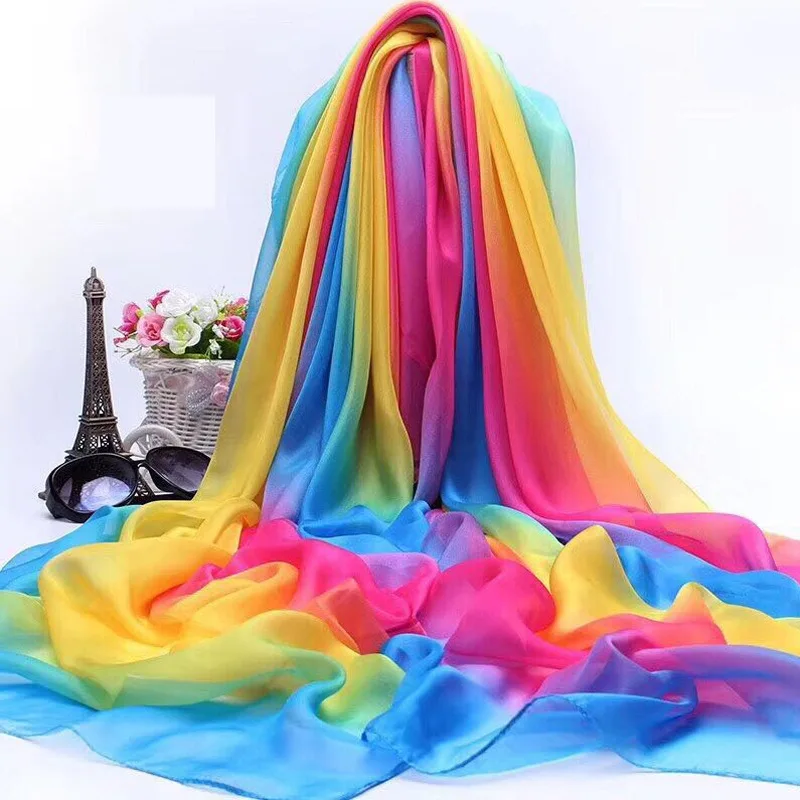 Top Trends: Chiffon Rainbow Colorful Scarf Women&#039;s Arn Scarf Dance Silk Scarf Oversized Beach Scarf Shawl Four SeasoYns Shoppable Styles