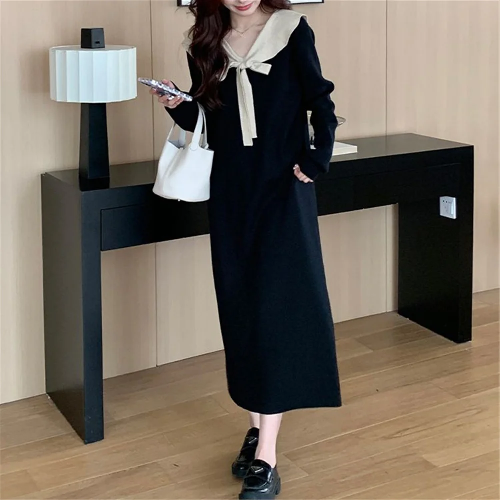 Top Trends: Maternity Dress 2023 Fall Winter Women's Pregnancy Clothes Sweaters Skirts Warm Soft With Ruffle Collar Sleeve Knit Long Dress Shoppable Styles - Image 3