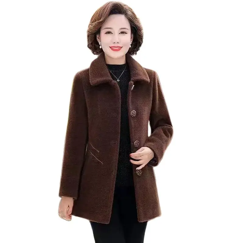 Top Trends: Fashion Warm Imitation Mink Fur Coat 2023 Winter New Western Style Middle-aged And Elderly Temperament Slim Woolen Coat Woman5XL Shoppable Styles