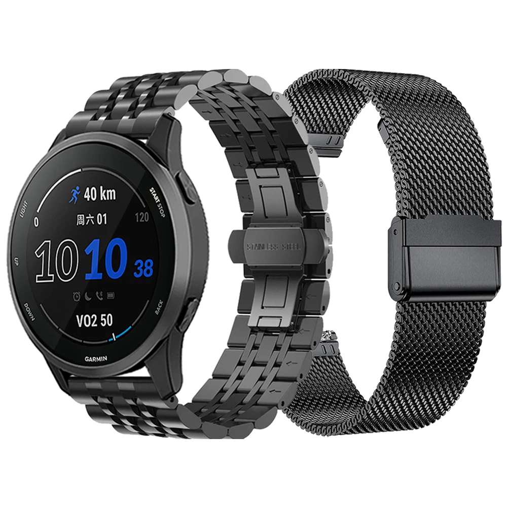 Top Trends: Stainless Steel Metal Strap For Garmin Forerunner 255 Music 55 245 645 Mesh Band Vivoactive 4 / Venu 2 Plus Sq Watchband Bracelet Shoppable Styles