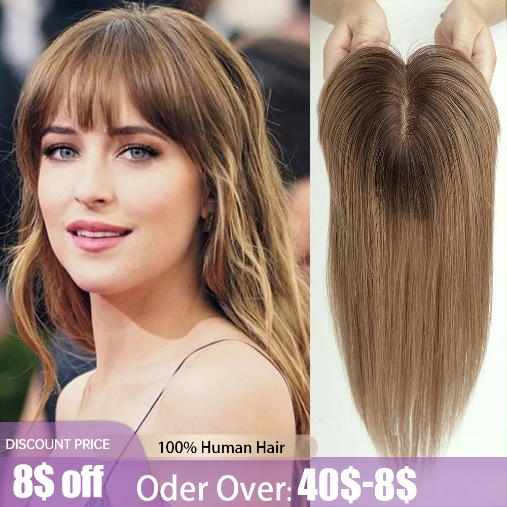 Top Trends: Brown Ombre100% Remy Human Hair Toppers With Bangs Hair Pieces Silk Base Clip In Topper Top Hair For Women With Thinning Hair Shoppable Styles