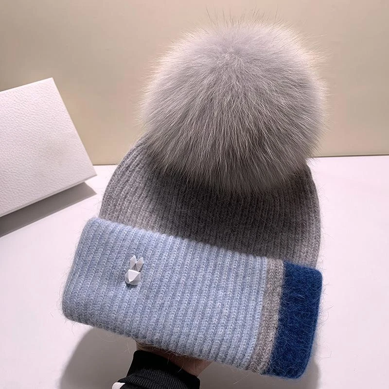 Top Trends: Real Fox Fur Pom Poms Ball Skullies Beanies Keep Warm Winter Hat For Women Girls Wool Hat Outdoor Knitted Cap Thick Female Cap Shoppable Styles