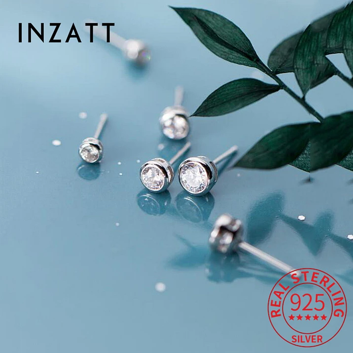 Top Trends: INZATT Real 925 Sterling Silver Zircon Round Stud Earrings For Fashion Women Party Minimalist Fine Jewelry Cute Accessories Gift Shoppable Styles