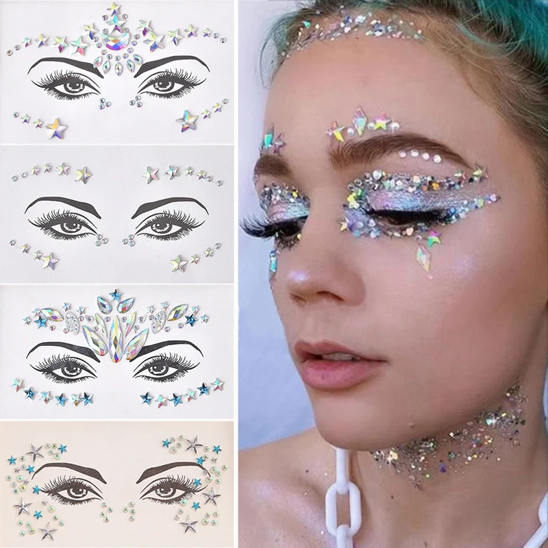 Top Trends: EDM Music Festival Shiny 3D Face Colored Crystal Stickers Acrylic Drill Stickers School Party Fashion Temporary Tattoo Stickers Shoppable Styles