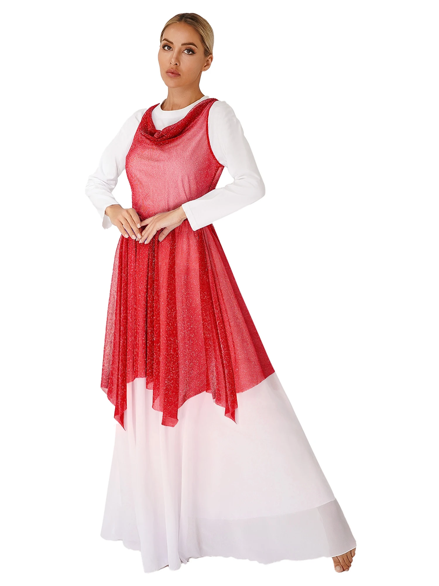 Top Trends: Womens Glittery Praise Worship Dance Tunic Dance Costumes See-Through Lyrical Contemporary Dresses Dancewear Choir Performance Shoppable Styles