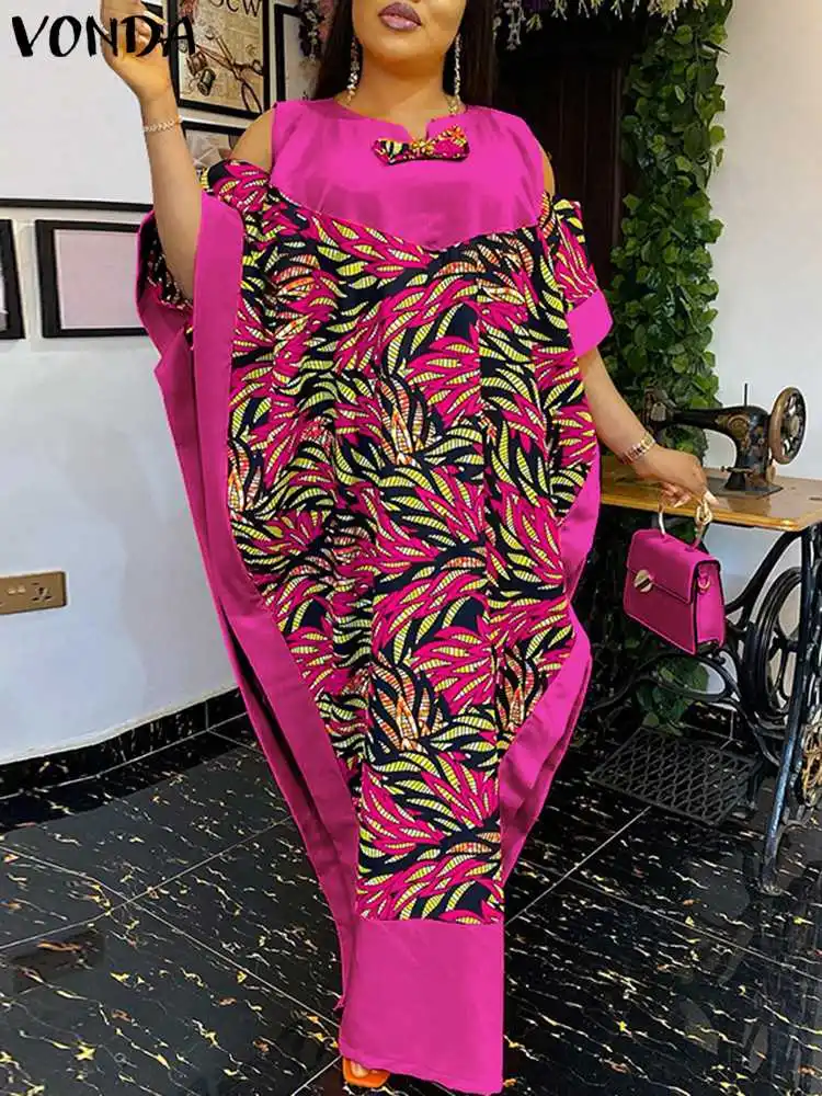 Top Trends: Plus Size 5XL VONDA Women Elegant Satin Long Dress Summer Cold Shoulder Printed Split Bohemian Party Sundress Casual Maxi Robe Shoppable Styles - Image 2