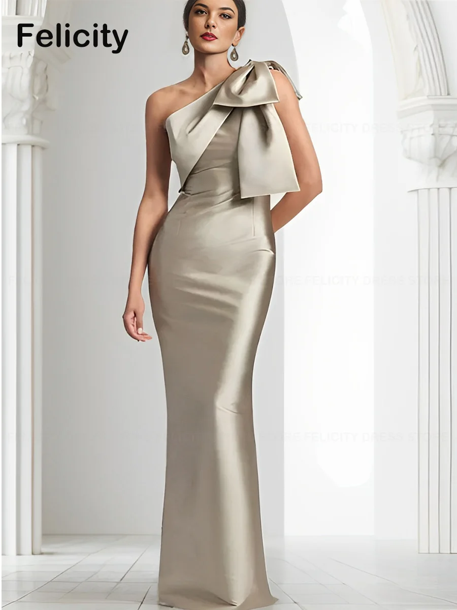 Top Trends: Exquisite Mother Of The Bride Dresses 2023 Sheath One-Shoulder Satin Bow Floor-Length Wedding Guest Dresses فستان حفلات الزفاف Shoppable Styles